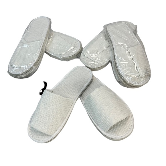 Waffle Open Toe Unisex Washable and Non-Disposable Spa Slippers - White - OS - Picture 2 of 9